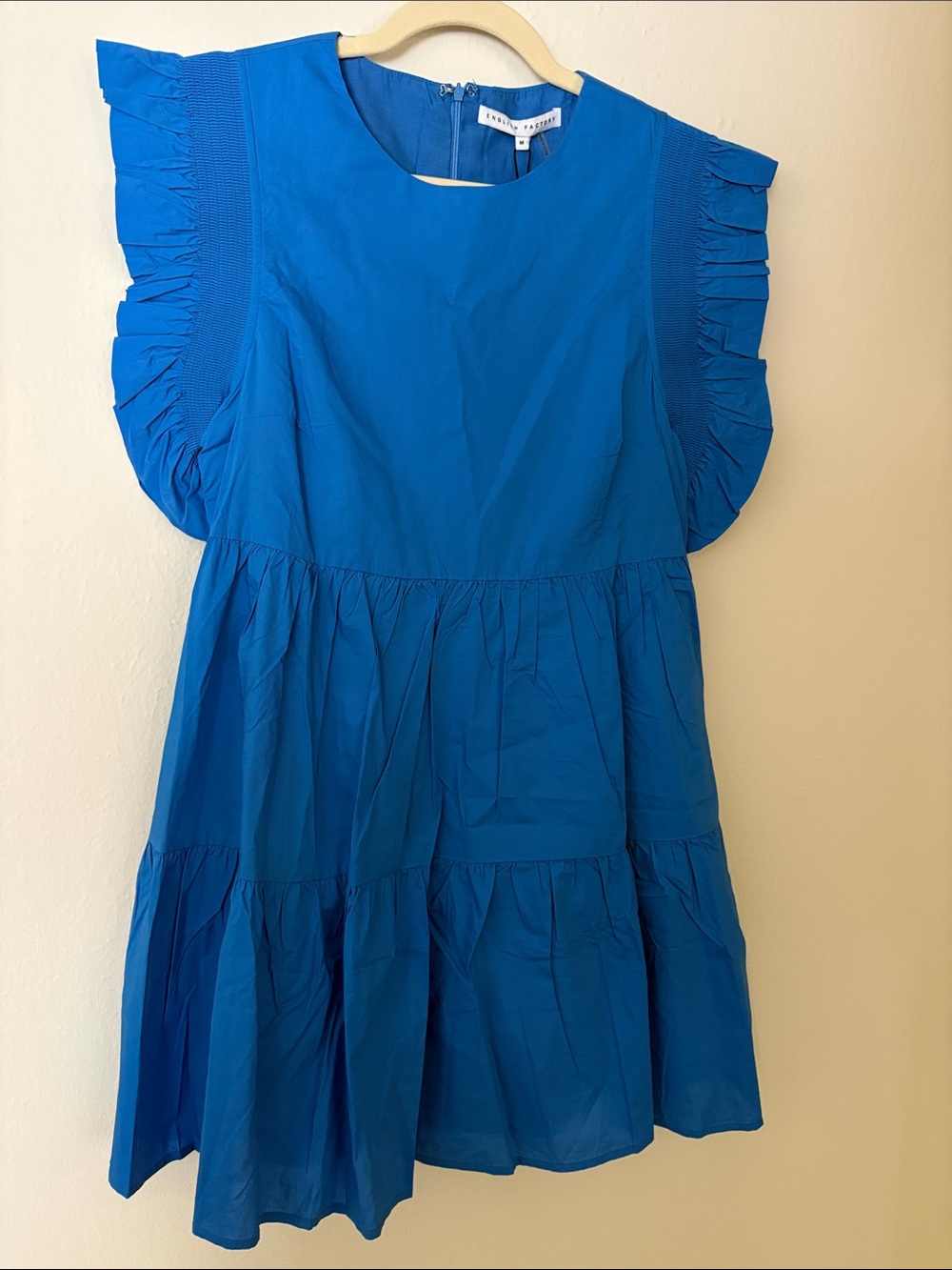 English Factory Blue Ruffle Sleeve Tiered Dress